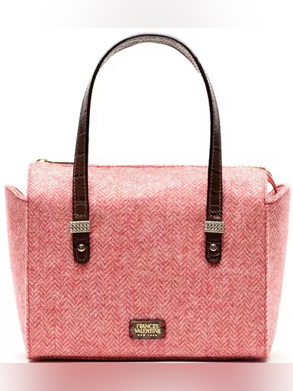 Frances Valentine Pink Wool Herringbone Boxy Satchel Bag